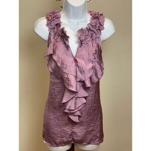 A Diva Purple Crepe Sleeveless Ruffle Neck Top Size M NWT